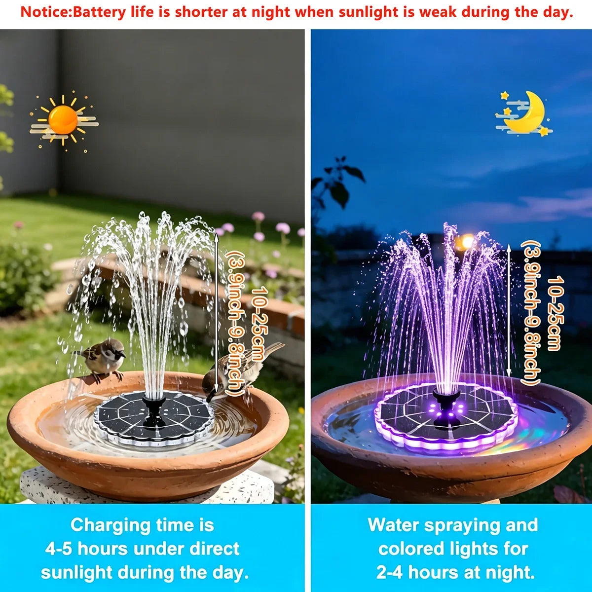 solar floating fountain pump-7 nozzles & color led lights