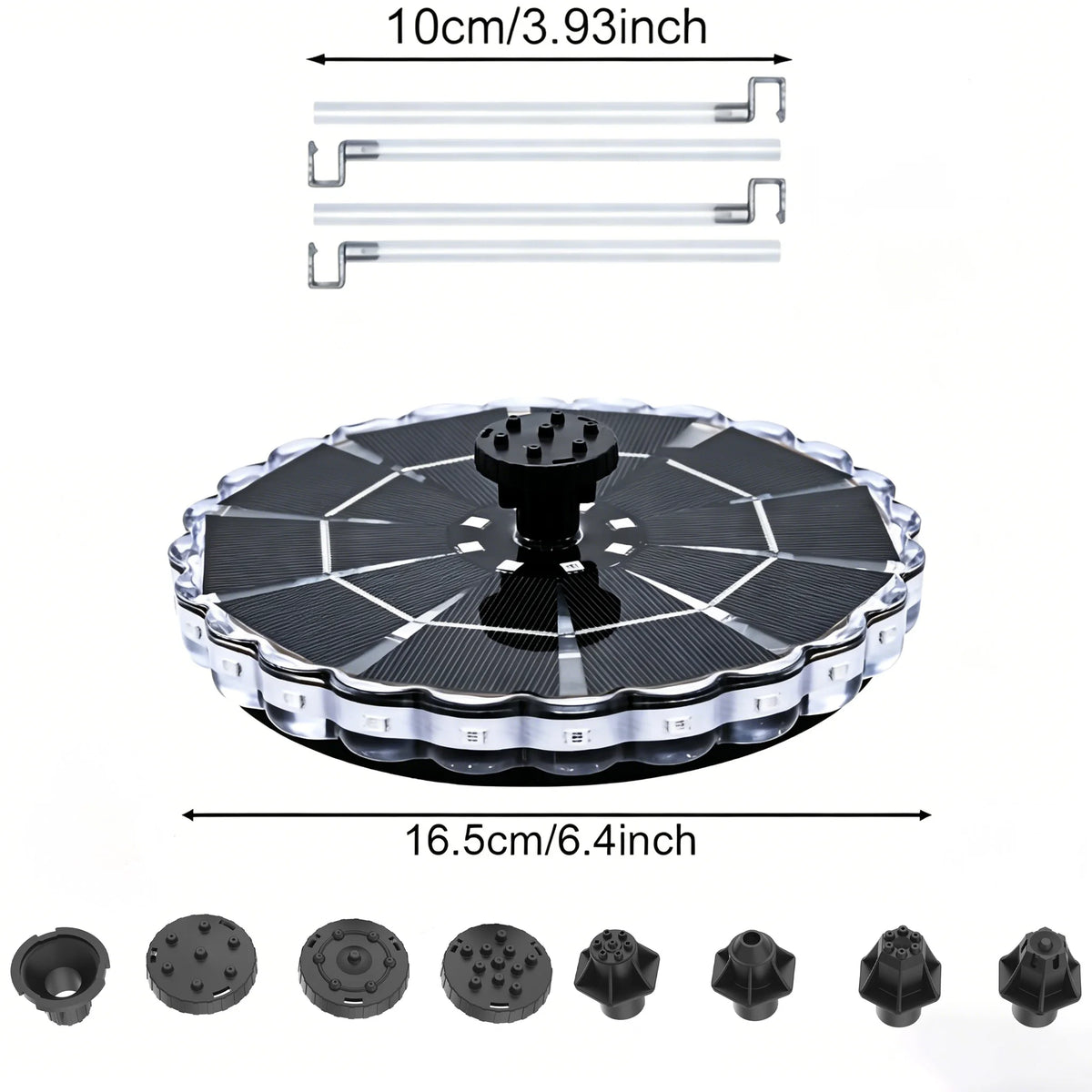 solar floating fountain pump-7 nozzles & color led lights