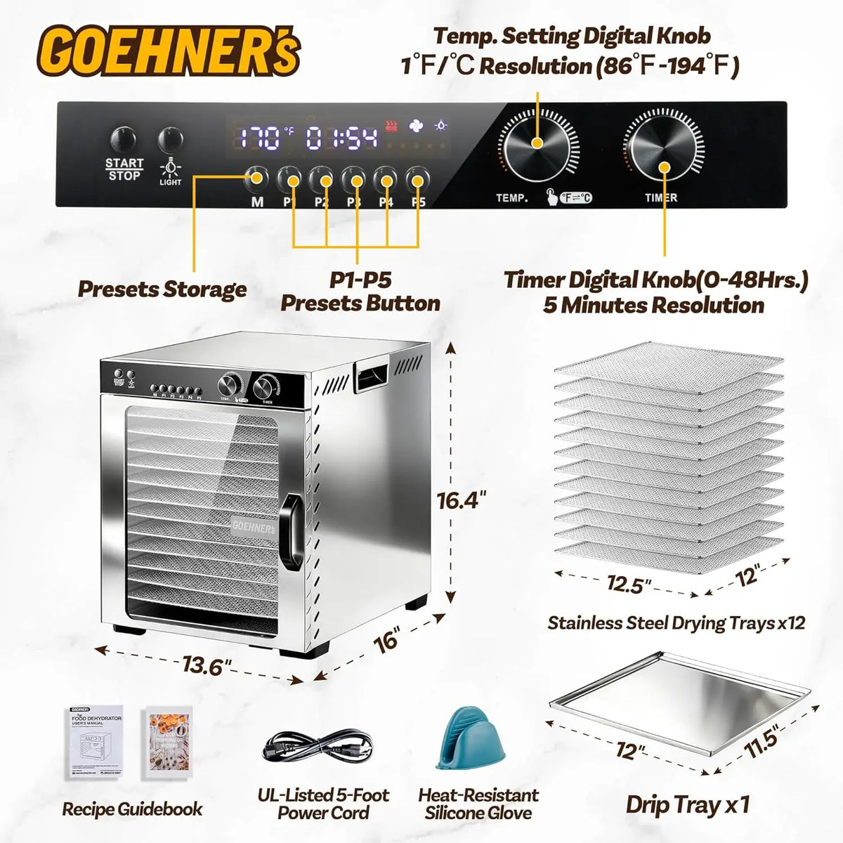 Factory Direct Stainless Steel Food Dehydrator 12 Tray Smart 5 Presets Dryer Machine for Pet Food Dog Treats Fruit Beef Jerky