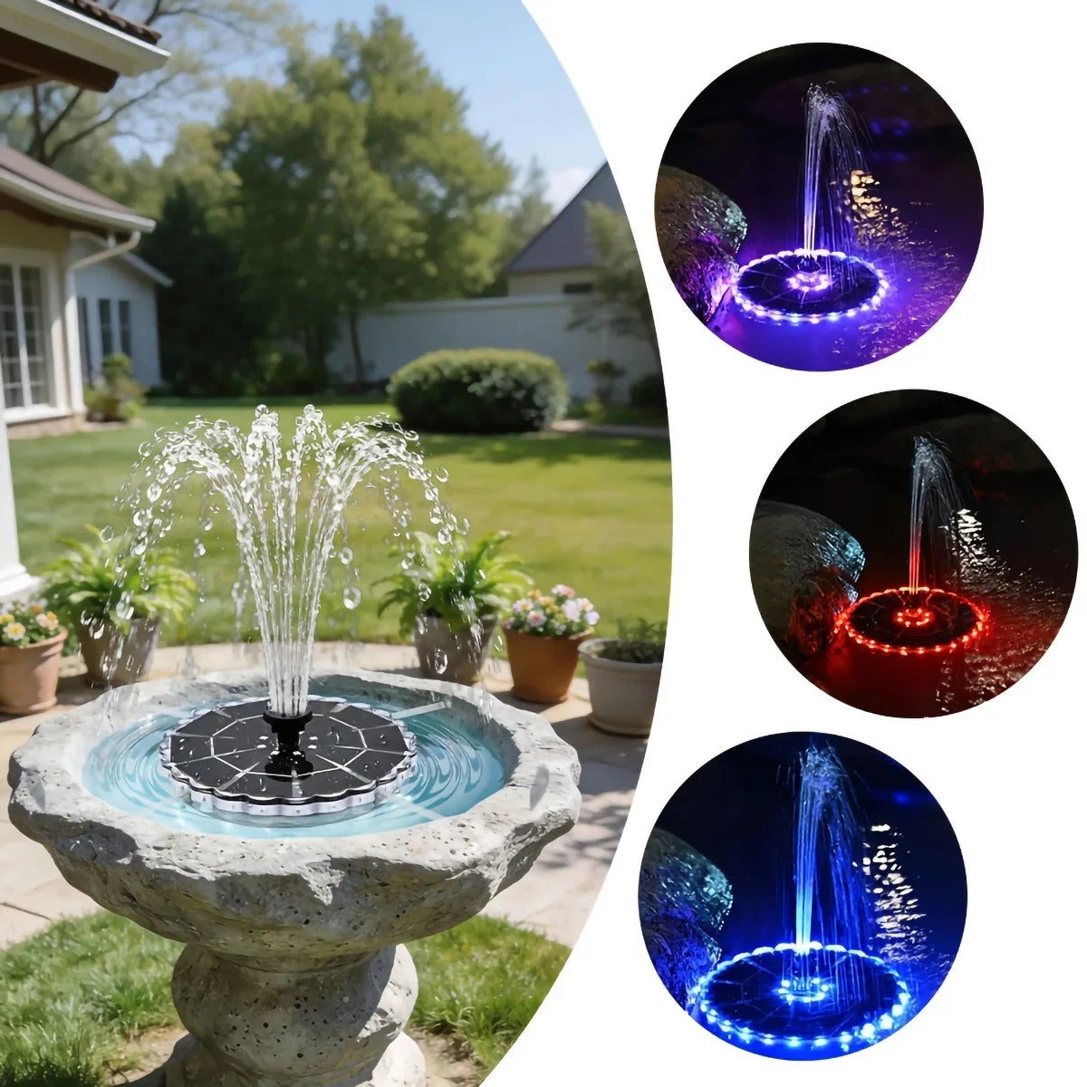 solar floating fountain pump-7 nozzles & color led lights