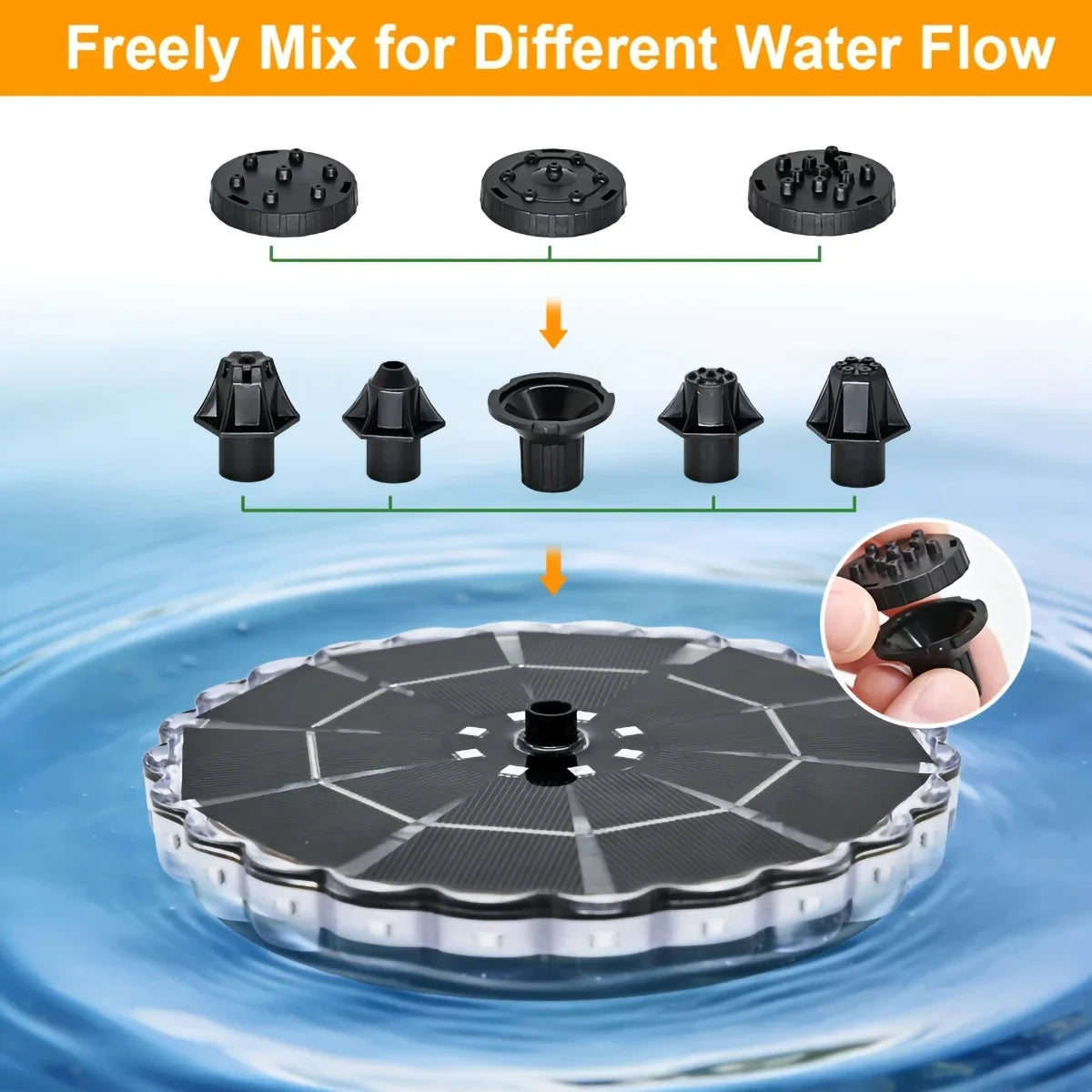 solar floating fountain pump-7 nozzles & color led lights